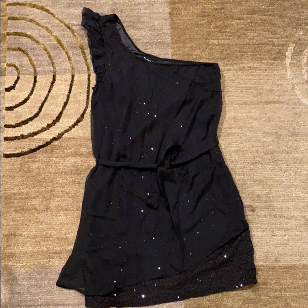 ~Mustard Seed~ One Shoulder Black Sequin Dress